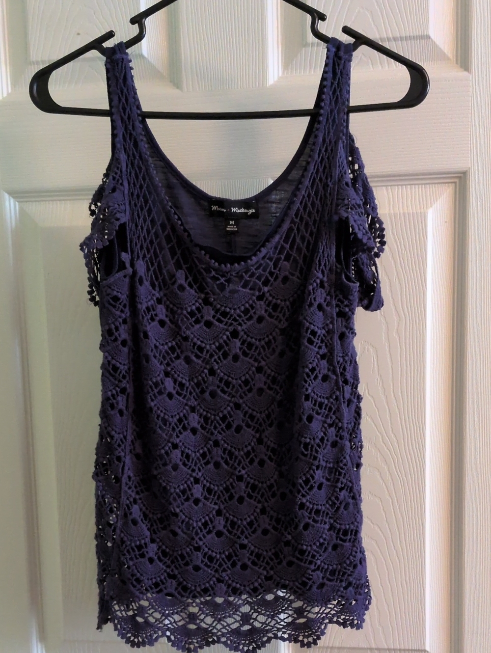 Crochet Overlay Tank Top - Navy Blue